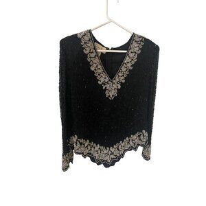 Vintaage Lawrense Kazar Women's Half Sleeve Beaded Half Sleeve Blouse - XL